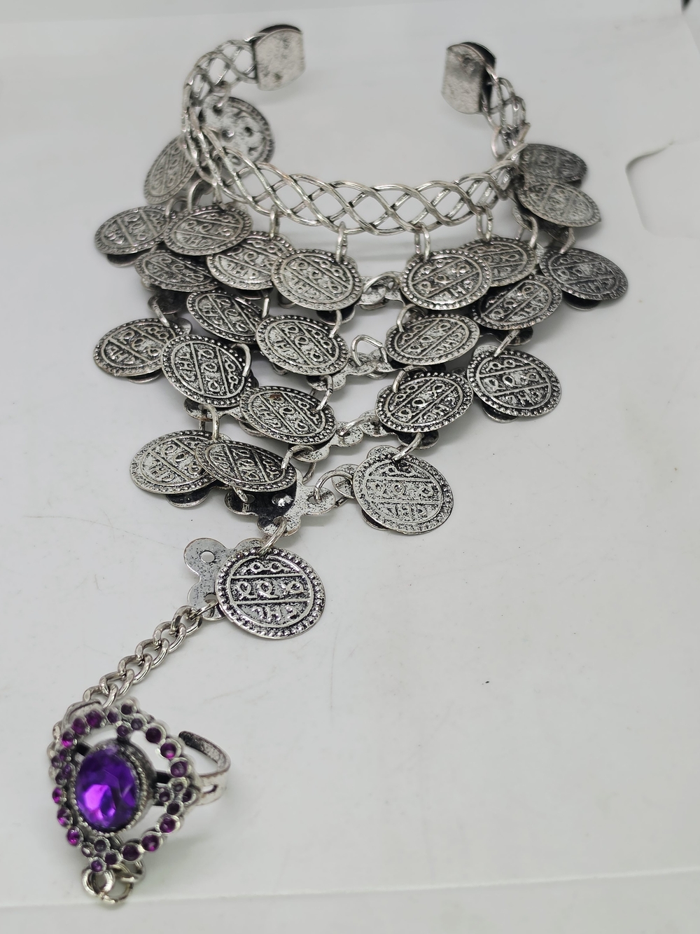Vtg Slave Bracelet Silver Tone Coins Cosplay Vamp Belly Dance Moroccan Estate